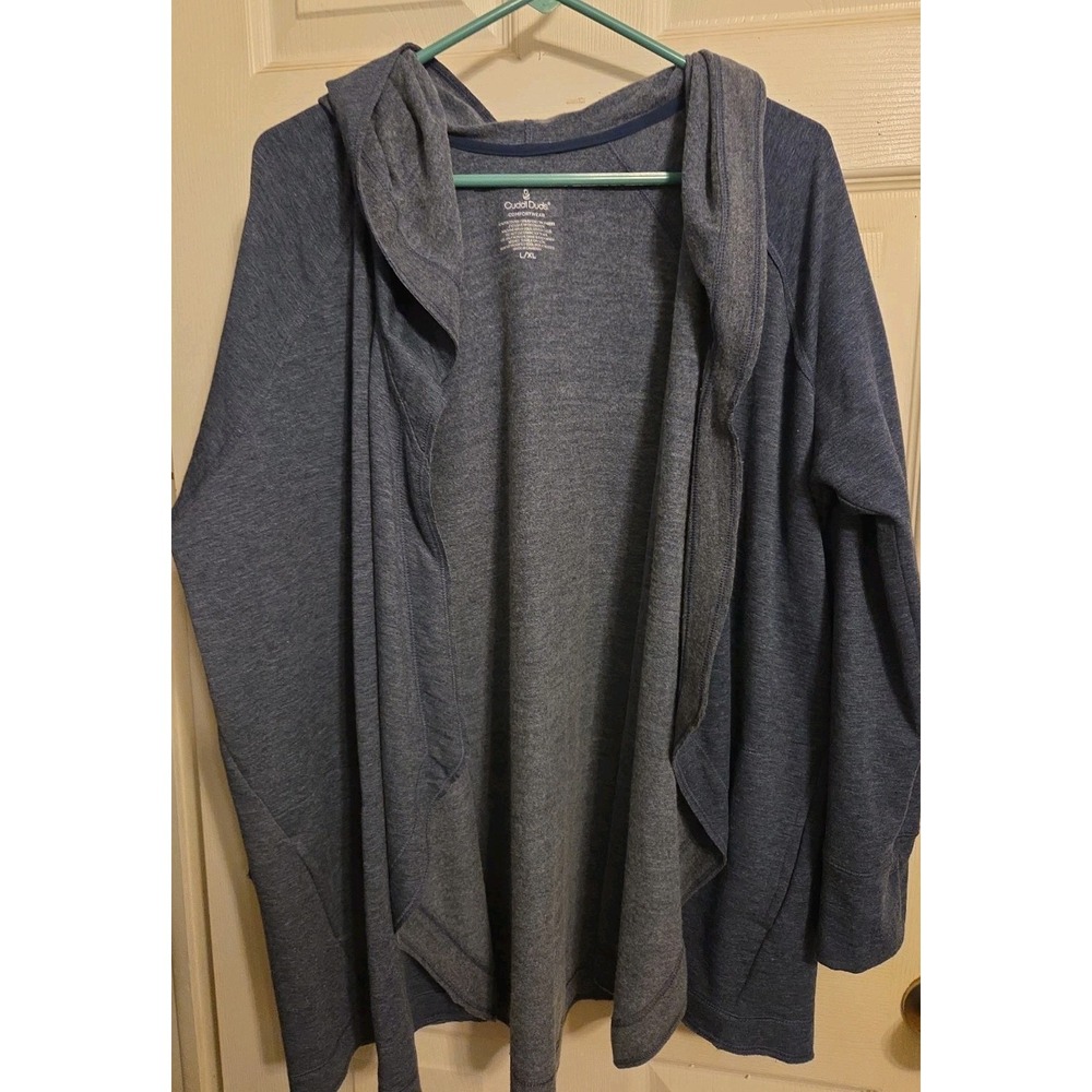 Cuddl Duds Ultra Soft Hooded Cardigan Womens L/XL Gray Open Front Cozy Lounge